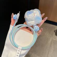 Peony Flower Blue & Purple USB Charger Protector Case, Suitable For UK 20W Charging Cable, Anti-Bend, Simple & Transparent Charging Adapter Cover Cable Protector - Multicolor - View 6