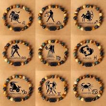 1 Pc Zodiac Bracelet Brings Luck, Made With Different Kinds Of Natural Gemstone Beads, Perfect As A Gift - 黑色 - 查看 1