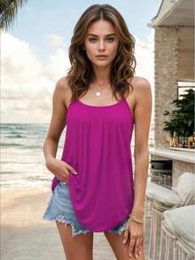 Blusa Basica con Tirantes con Cuello Redondo Holgada - Rosa Fucsia - View 3