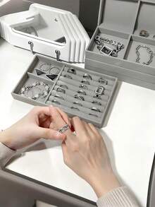 4/1pcsHigh Quality Stackable Velvet Jewelry Trays - Lint Free - - Stackable Fine Jewelry Trays/Racks, Jewelry Drawer Insert Container Display Boxes For Earrings, Rings, Necklaces And Other Jewelry - Organize Your Jewelry Stylishly - Jewelry Tray - View 5