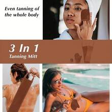 1 套免晒美黑手套套装 - 可重复使用全身和背部涂抹手套、带拇指环的美黑手套和去角质浴巾 - 免晒美黑护理手套