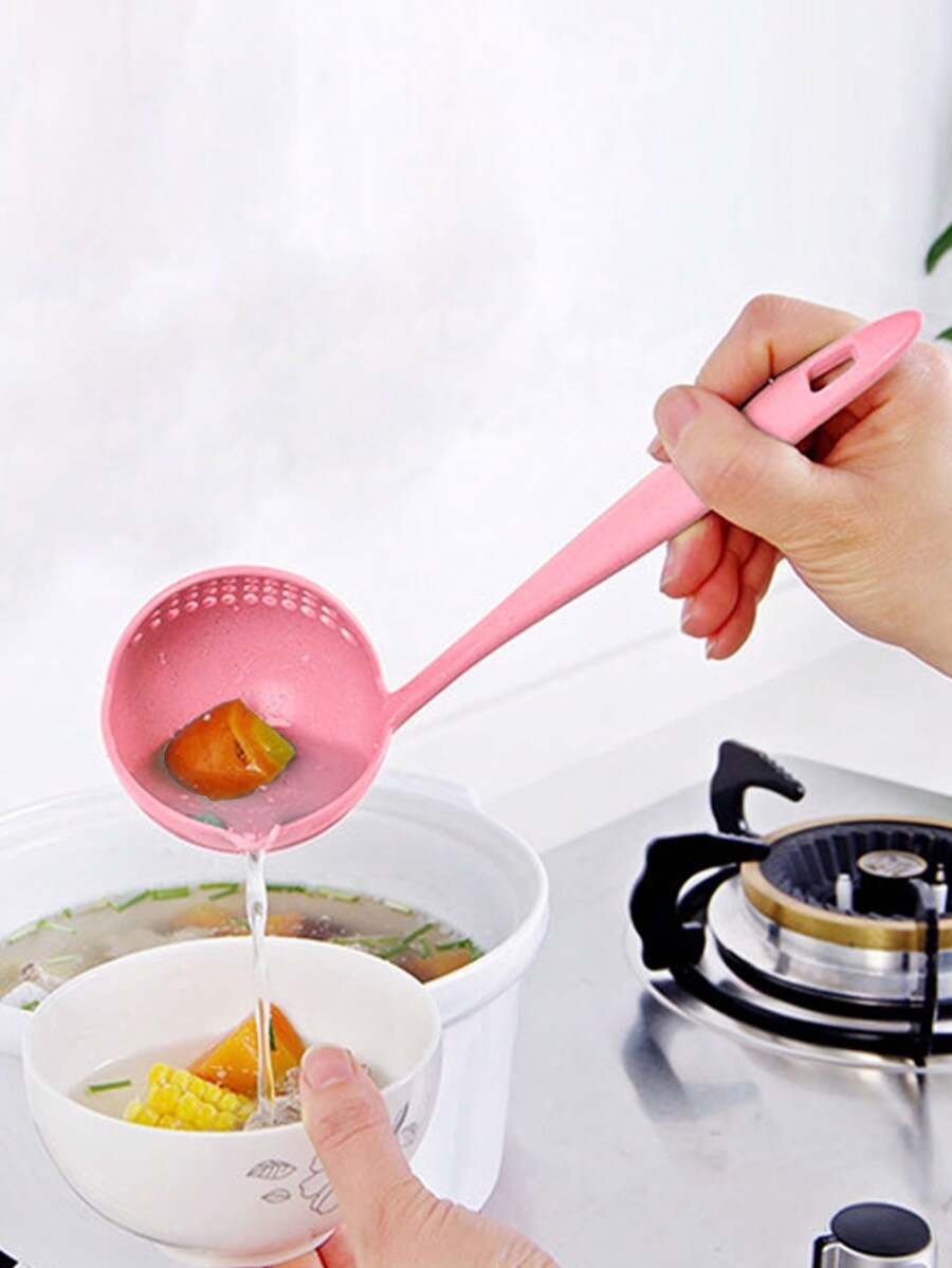 1 pieza Cucharón para sopa, Estilo nórdico de paja de trigo 2 en 1 colador y cuchara - Multicolor - Ver 1