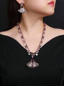 1 Juego de 3 piezas Joyería de Zirconia Cúbica Lujosa, Conjunto de Collar y Pendientes, Estilo Personal de Moda, Collar a Juego con Accesorios de Vestir, Regalo para Vacaciones, Cumpleaños, Día de San Valentín