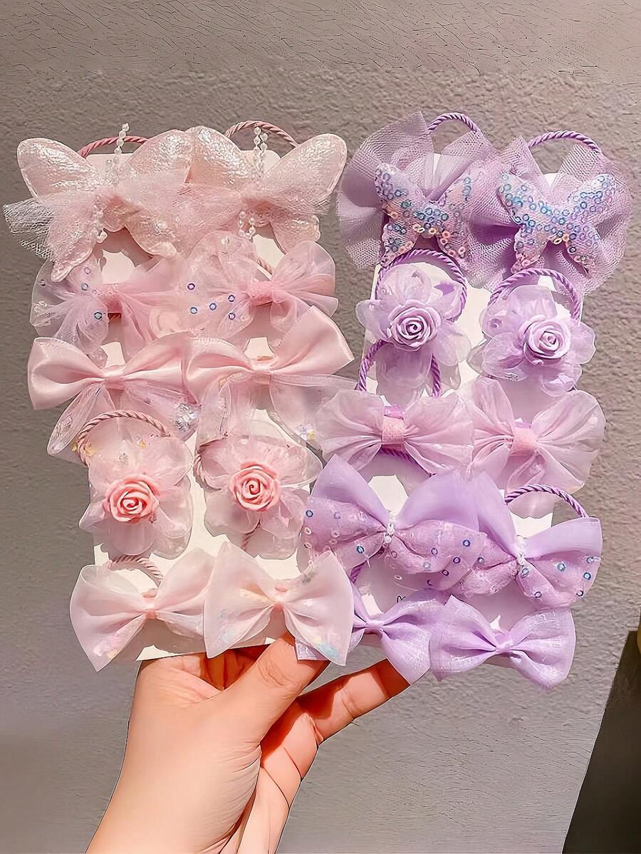 10个/套 女孩可爱蝴蝶结发圈，高弹力发绳组合装，适合上学、旅行、居家、派对、日常佩戴，青少年礼物 - 10 PCS - 查看 1