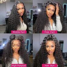 Glueless Wig 5x5 HD Transparent Lace Front Wigs Human Hair Deep Wave 13x4 Lace Front Wig 200% Density Pre Plucked Pre Cut Wigs For Women Natural Black Color, Comfort Fit For Daily Wear & Special Occasions Put On And Go Wig - Natural Black - 查看 5