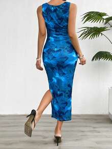 ZIAI 1pc Tie-Dye Vintage Linen Sleeveless Dress, Sexy & Elegant For Dating, Festivals, Spring/Summer