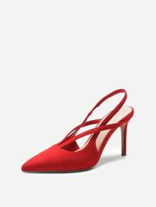 Women's Red Slingback Stiletto Heel Pumps Closed Pointed Toe High Heels Slip-On Elegant Sexy Party Prom Wedding Dress Shoes - 紅色 - 查看 2
