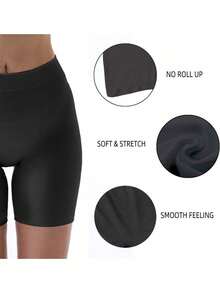3 Packs Women Seamless Slip Shorts For Under Dresses, High Waist Anti Chafing Plus Size Underwear Leggings Yoga Basic Solid Sports Workout Biker Shorts Gym Accessories - Black - View 7