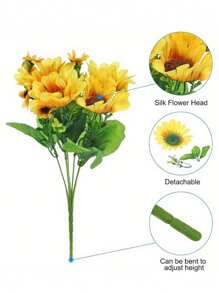3pcs Simulated Sunflower Bouquet, 13 Sunflower Flowers With Neat Leaves And Stems, Colorful And Smart Simulated Sun Bouquet, Pastoral Style Home Decoration, Garden Flower Decoration, Photography Props, Suitable For Home Living Room Bedroom Kitchen, Wedding, Hotel, Restaurant, Company Front Desk, Campus, Dormitory