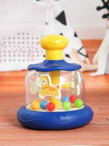 1 pieza Juguete de carrusel de animales de madera con sistema de pulsación y giro para bebés, diseño colorido para atraer al bebé, juguete educativo temprano interesante, adecuado para niños, niñas, Pascua, cumpleaños, regalo de Navidad