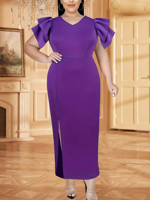 Solid Color Pleated Frill/Ruffle Slit Zipper