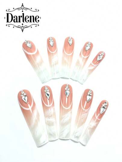 10 móng tay bấm thủ công hoàn toàn. Hình vuông, chuyển màu trắng, chạm khắc ba chiều 3D, bột đường hồng, kiểu Pháp, chuyển màu xanh lam, đường vẽ tay màu trắng, chuyển màu xanh lá cây nhòe với kim cương kiểu Pháp, gel tạo hình ba chiều 3D, chuyển màu hồng, kiểu Pháp xanh lá cây với bột đường. Chúng quý phái, đa năng, thanh lịch, cá tính và có thể tái sử dụng. Phụ kiện làm móng