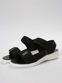 Dép xỏ ngón đế bằng mũi tròn mùa hè cỡ lớn cho nữ, dép đi biển thể thao ngoài trời nhẹ thoải mái giản dị - màu đen - Xem 5