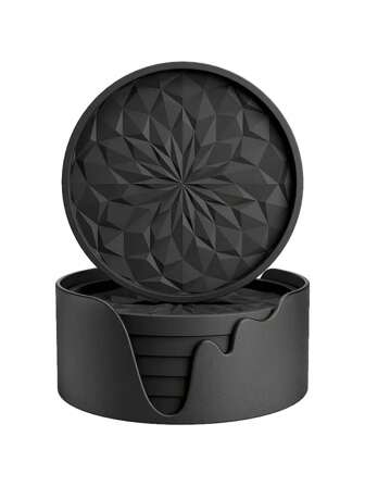 6pcs/Set Thick Solid Color Minimalist Silicone Round Coasters With Holder, Anti-Slip & Heat-Resistant, Suitable For Kitchen, Dining Table, Cafe, Picnic, Holiday Party, Birthday Party, Gathering