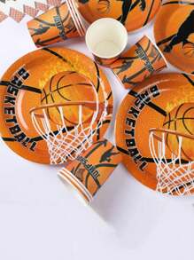 10pcs-Sport Theme Tableware Set For 10 Guests Basketball Disposable Paper Plate, Cake Box, Birthday Party Decoration, Gift Giving Party Decoration, Holiday Celebration Birthday Party Tea Party Wedding Birthday Gift Valentine's Day Home Office Party Exquisite Workmanship Fashionable Match Christmas Halloween