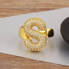 1 anel de cobre banhado a ouro 18K com zircônia branca, joia elegante para mulheres, presente de Dia dos Namorados