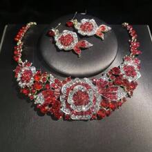 1 Set Elegant Flower Design Earrings & Necklace Jewelry Set, Luxury Women Bridal Wedding Party Accessories