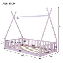 MERAX Twin House Bed With Fence Rails, Wood Montessori Floor Bed With Slats Support, Twin Size Teepee Tent Beds Kids Bed Frames For Girls Boys,Pink - Kích thước đôi-Màu hồng - Xem 4