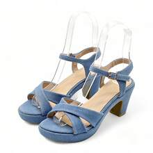 Emilie Shoes, Cross-Strap Heeled Sandals With A Medium Heel, Comfortable For Any Occasion. ✅ 24/72h Delivery To Spain (Mainland). Plain, Fashionable, Sexy. - Màu xanh hải quân - Xem 3