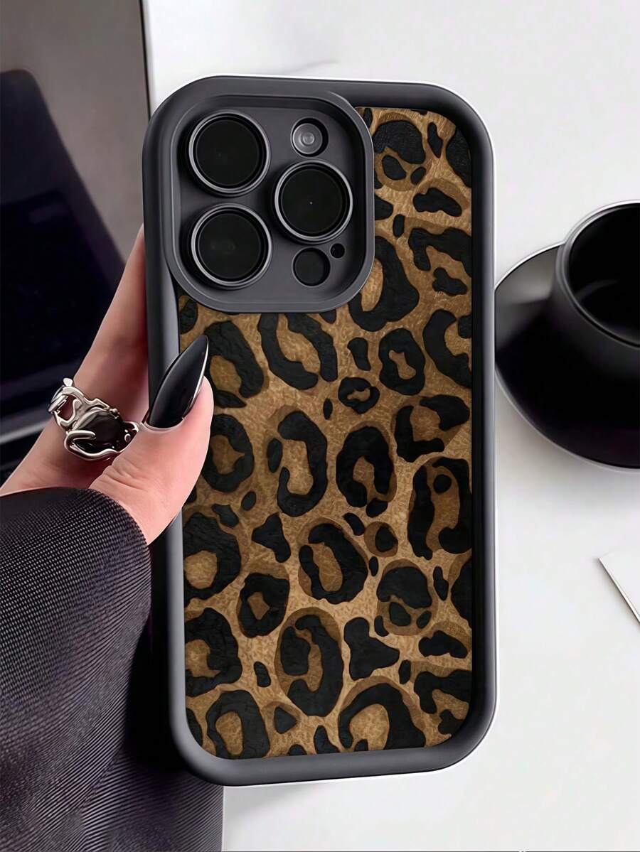 Capa para celular com estampa de leopardo e oncinha, 1 peça, preta, em TPU, com cobertura total e à prova de choque, compatível com Apple 16, 15, 14, 13, 12, 11 Pro Max e séries. Resistente à água, quedas e arranhões. Versão internacional, não é a versão nacional. - Multicolorido - Ver 1