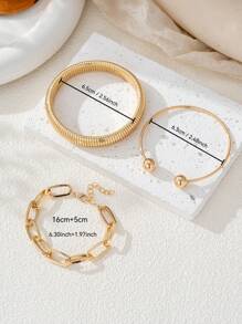 3 pièces Bracelets dorés pour femmes, bracelets larges empilables en métal à plusieurs couches, bracelets bracelets souples et larges. Ensemble de 3 bijoux, cadeaux pour la famille et les amis, cadeaux de la fête des mères