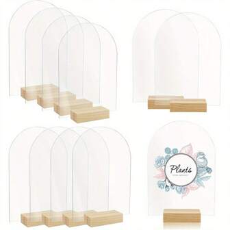 20 piezas de tarjetas de lugar de acrílico en forma de arco con soporte de madera - 4x 6 pulgadas placas de acrílico transparente en forma de arco para números de mesa DIY, letreros de eventos, sin necesidad de electricidad, material de acrílico de alta transparencia para fiestas y bodas