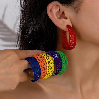 12 件波西米亚风格彩绘时尚女式环形耳环
