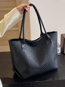 1pc Large Capacity Tote Bag, 2025 New Style Shopping Bag, Crocodile Pattern Commuter Handbag, Shoulder/Underarm Bag, Big Bags For Women, Short Trip Use, Mother's Day Gift - Black - View 2