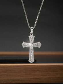 1 Stück vintage-artiges Damenkette mit künstlichem Zirkonia-Kreuzanhänger, christliches Geschenk geeignet für täglichen Gebrauch und zum Verschenken an Freunde