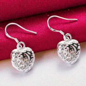 Boucles d'oreilles pendantes en forme de boule de cœur creuse en argent charm pour femmes, mariage, fiançailles, fête, bijoux de mode
