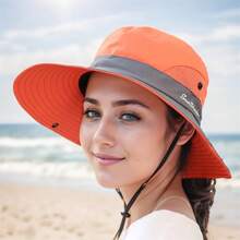 Sombrero de sol bicolor con agujero para cola de caballo para mujeres - Malla transpirable, impermeable, ala ancha adecuado para playa y pesca, opción perfecta para primavera, verano y otoño