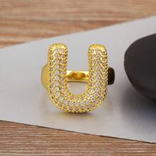 1 anel de cobre banhado a ouro 18K com zircônia branca, joia elegante para mulheres, presente de Dia dos Namorados