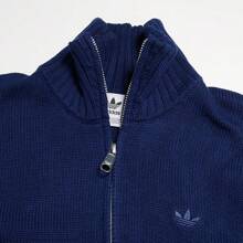 Adidas Clover Print Long Sleeve Half-Zip Knit Sweater Short Top For Women