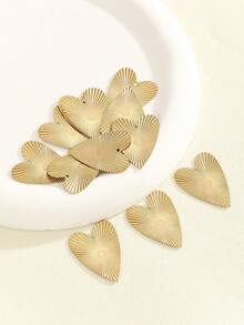 12pcs Striped Heart Shaped Copper Material Accessories, Can Be Used For DIY Earrings & Necklaces - Brass - View 3