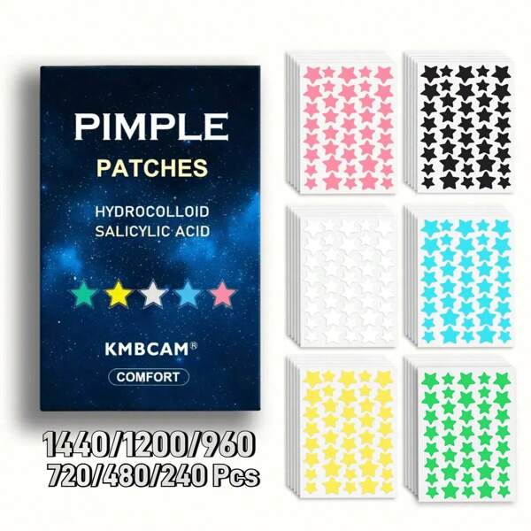 1440Pcs Star-Shap Pimple Patches (6-Color), Facial Cover - Fragrance-Free, Paraben-Unisex Adult, All Skin Types Compatible, No Fragrance,No Components Included