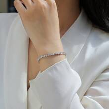 1pc 18K Gold Plated S925 Silver Bracelet With Round Moissanite Stones, Full Row Shiny Design, Elegant Luxury Style, Suitable For Evening Party, Holiday Celebration Or Gift Occasion, With GRA Certificate
