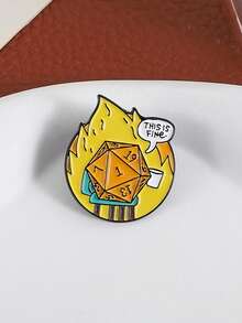1PC This Is Fine Enamel Pin Cool Adventure RPG Game Dice Metal Brooches Lapel Backpack Badge Fashion Jewelry Gifts For Fans Friends - Multicolor - View 4