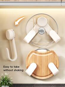 1pc Metal Pot Lid Rack, Wall Mounted Pot Lid Rack, Rotating Suction Cup Can Be Adsorbed To The Wall, Adjustable Spacing, Multifunctional Pot Lid Rack, Cutting Board Rack, Punch-Free Installation, Suitable For Flat Walls, Holiday Gifts, Mother's Day Gifts