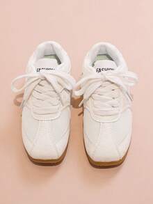 1 Paar modische, niedliche, einfache, lässige Flach-Frühlingssportstiefel für Kinder - Beige - Übersicht 5