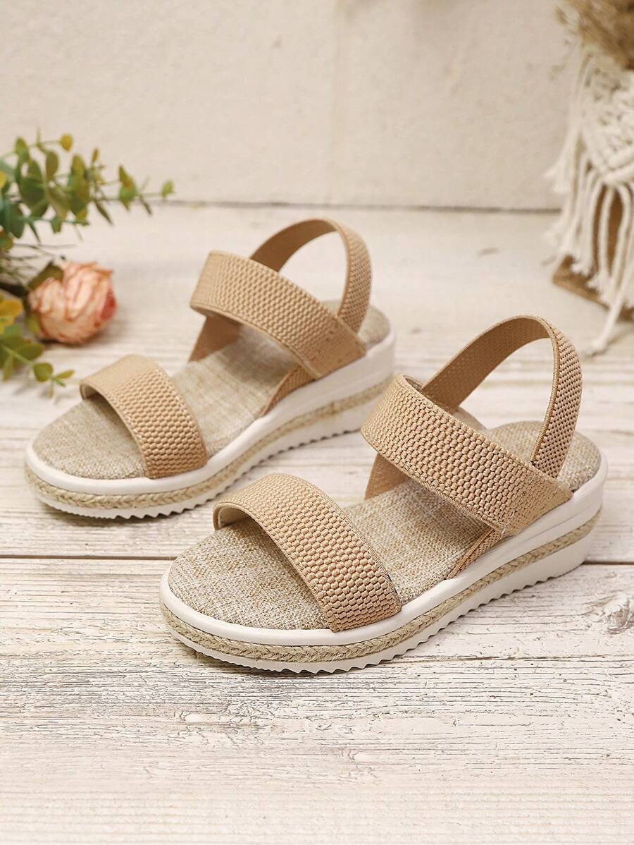 Girls' Simple Solid Color Elastic Comfortable Thick Sole Summer Sandals, Rope Platform Thick Bottom Sandals (Run Small)