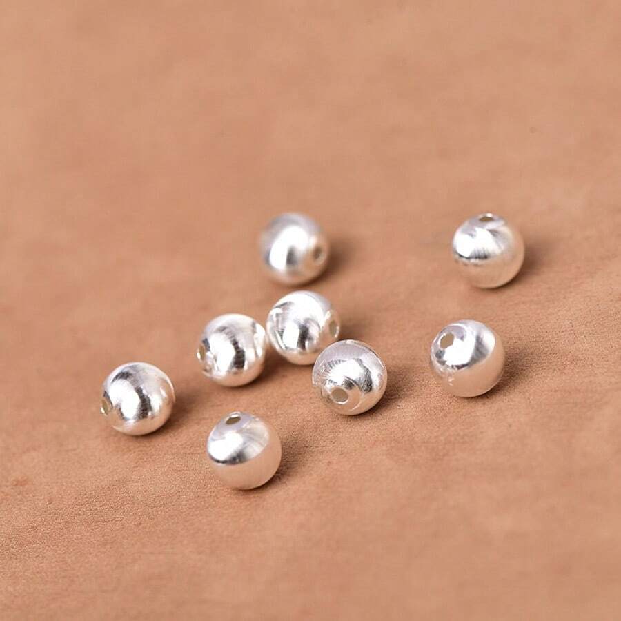 5pcs S925 Sterling Silver Handmade Brushed Cat Eye Round Beads, DIY Jewelry Accessories For Necklaces, Bracelets, Spacers & Loose Beads - S925 Sterling Silver - View 1