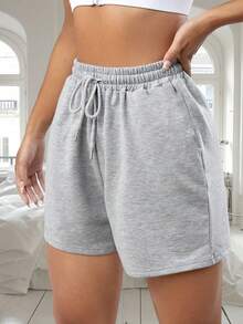 3pcs/Set Solid Color Elastic Waist Sports Shorts - Grey - View 5