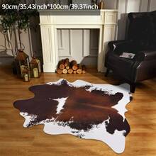 5 英尺 X 6 英尺优质人造皮革地毯，耐用大尺寸奶牛印花小地毯，客厅区域地毯，客厅大地毯，房间装饰，适用于卧室和客厅西式装饰，人造毛皮动物牛皮地毯，棕色 - 牛26 - 查看 11