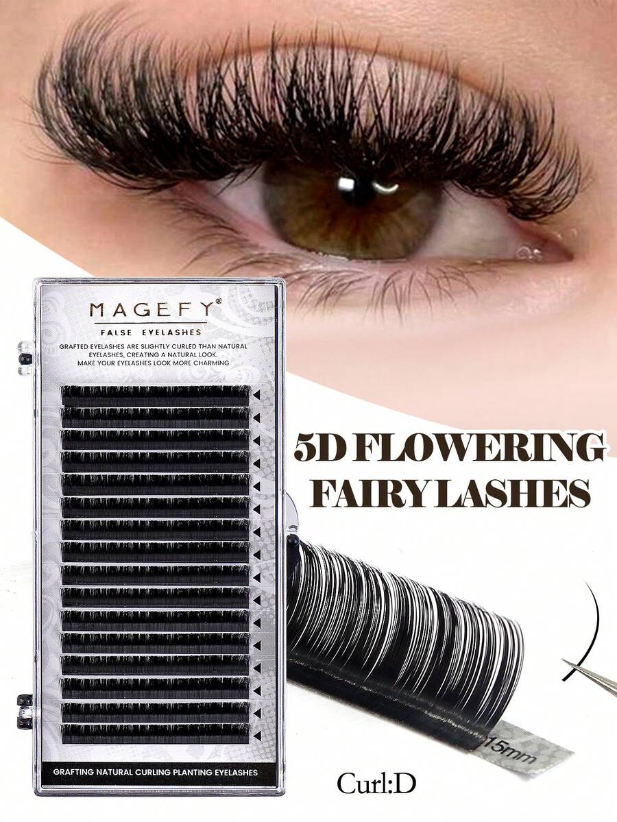 MAGEFY 16D卷翘预制睫毛，0.05/0.07/0.1/0.15/0.2毫米，自然柔软合成貂毛，10/11/12毫米长度，蓬松浓密，手工交叉猫眼造型 - D - 查看 1
