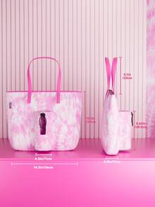 带前袋和拉链的手提包，带水瓶架的防水单肩包，可容纳笔记本电脑，带手柄和吸管的玻璃杯，非常适合日常使用、上学、旅行、工作，也是送给女性的创意礼物 - 粉色 - 查看 4