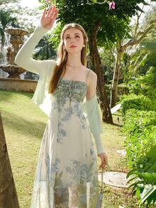 V-Neck Retro Hong Kong Style Flared Sleeve Fitted Knitted Top - Green - View 6