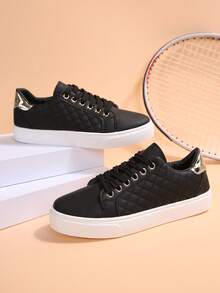 Zapatos deportivos casuales ligeros de mujer de primavera y otoño, con cordones, puntera redonda y suela antideslizante, disponibles en varios colores - Negro - Ver 7