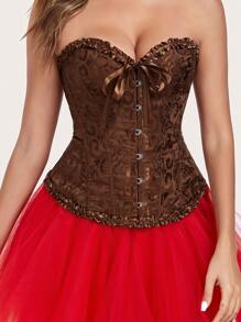 Corset bustieră, cu șireturi, strâns, cu bustieră, model overbust, jacquard