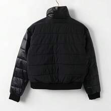 Adidas 女式三叶草图案立领短款棉服大衣 - 黑色 - 查看 2