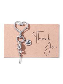 1 pieza Llavero con forma de corazón de flor de rosa de aleación de plata con colgante "Gracias", regalo de tarjeta de bendición para amigos - Plata antigua - Ver 11
